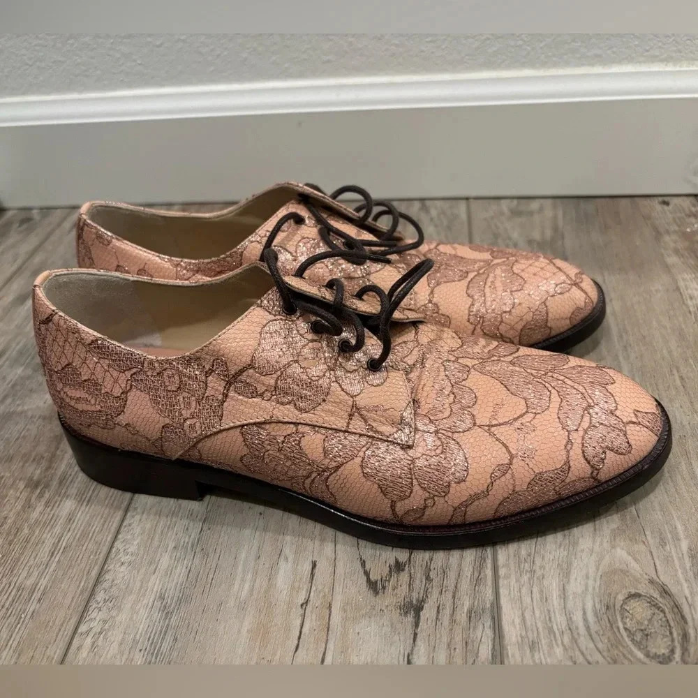 Monique Lhuillier Fall 2016 Devon Lace-Like pink tie shoes Woman’s 7.5 - Picture 3 of 10